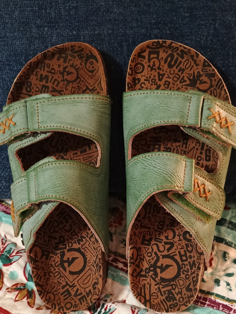 NIB  TMA EYES Green Leather Hand Stitched Cork Sandals Size 6-36.